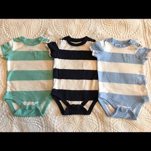 Jumping Beans set of 3 striped onesies. 3 months
